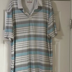 Grand Slam Men's Performance SS Polo Shirt - White, Gray, and Teal Stripes XXL